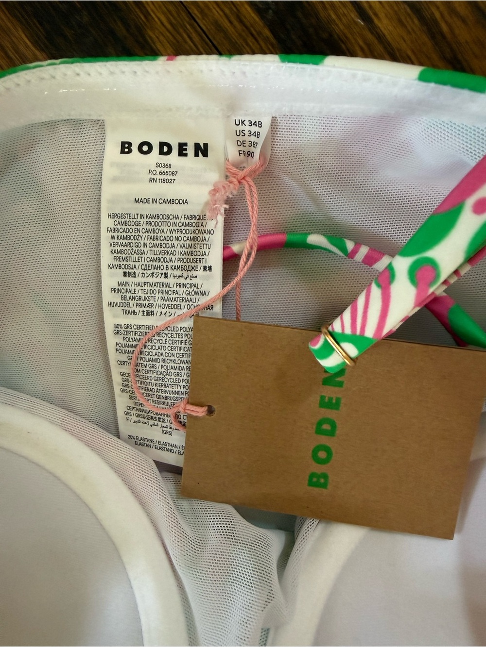 Boden Euphoric Garden Pink and Green Floral-Print One-Piece Swimsuit, Small/34B - Picture 8 of 8
